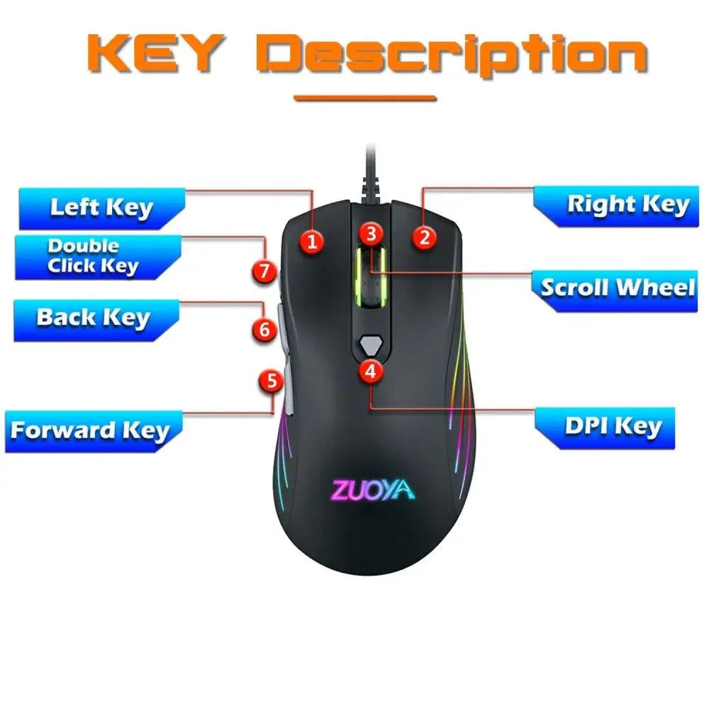 Ergonomic Design Wired RGB Professional Gaming Mouse Optical Gamer Mice Adjustable DPI Mouse With Backlight For Computer