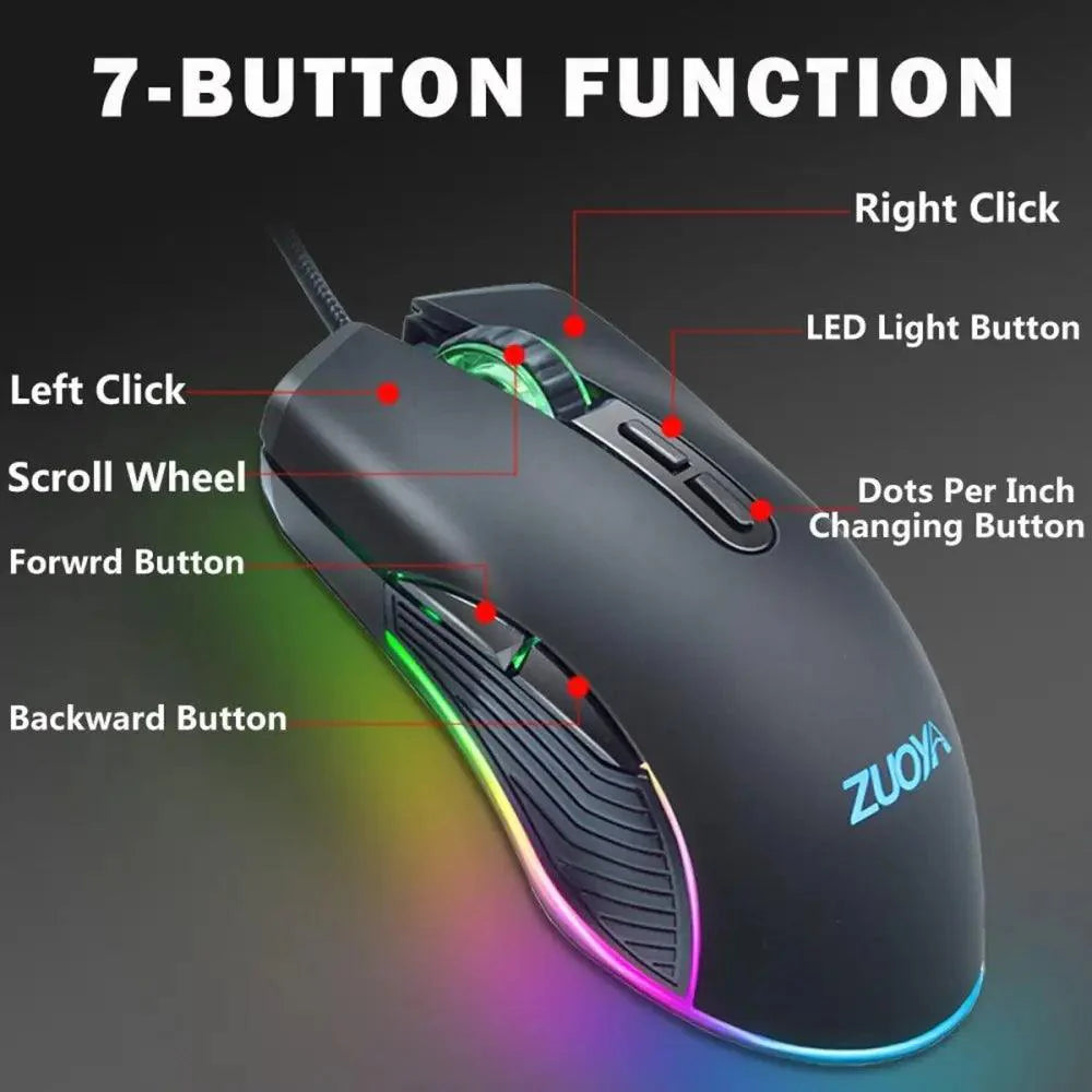 Ergonomic Design Wired RGB Professional Gaming Mouse Optical Gamer Mice Adjustable DPI Mouse With Backlight For Computer