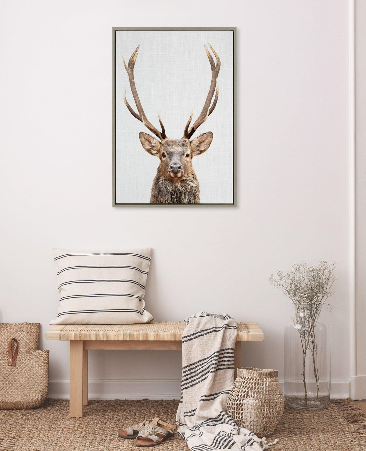 Sylvie The Red Deer Color Framed Canvas by Simon Te of Tai Prints