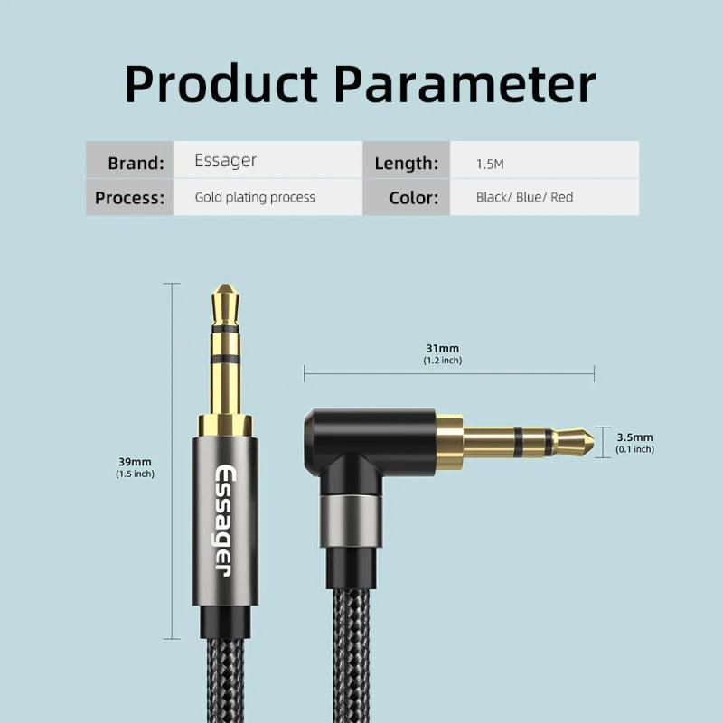 90Degree 3.5mm Right Angle AUX Audio Cable Jack For Headphone Extension Wire