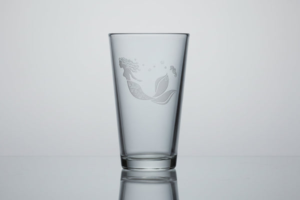 Etched Mermaid Pint Glass