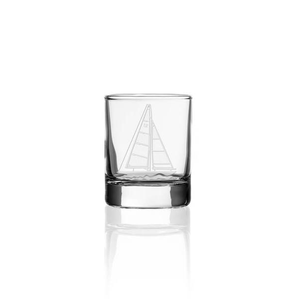 Etched Sailboat Glass Votive Candle Holder