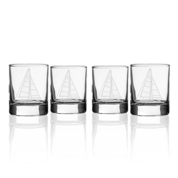 Etched Sailboat Glass Votive Candle Holder
