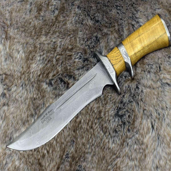 Eternity Bowie Hunting Knife with Exotic Yellow Heart Wood Handle - Gifts for You 'n Me