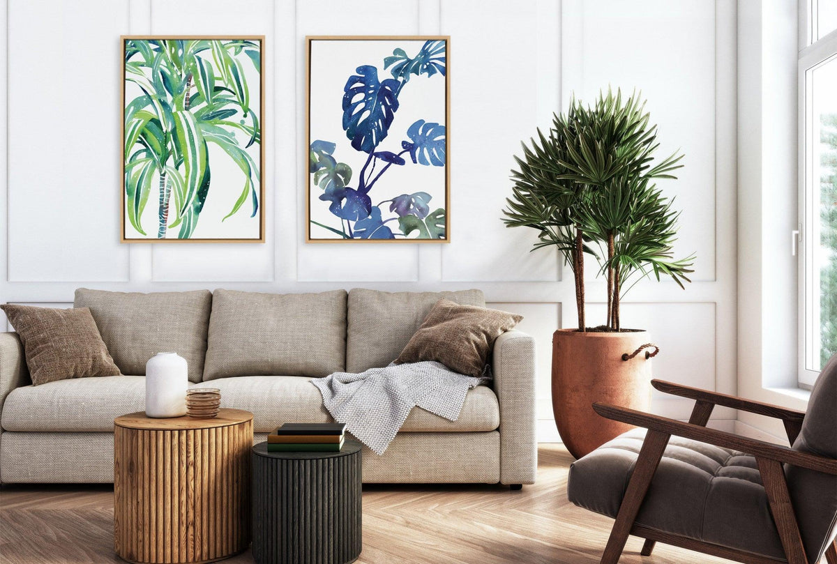 Sylvie CI Monstera Blue Magic Framed Canvas by Ingrid Sanchez of CreativeIngrid