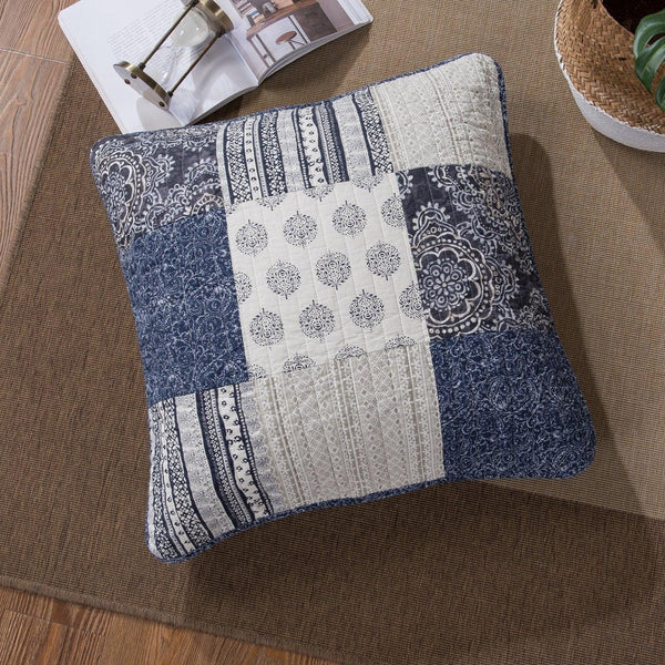 DaDa Bedding Patchwork Denim Blue Elegance Bohemian Euro Sham - 26” x 26