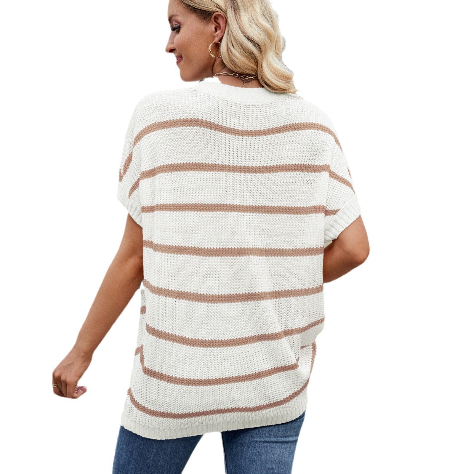 European and American fashion striped round neck pullover top for women
