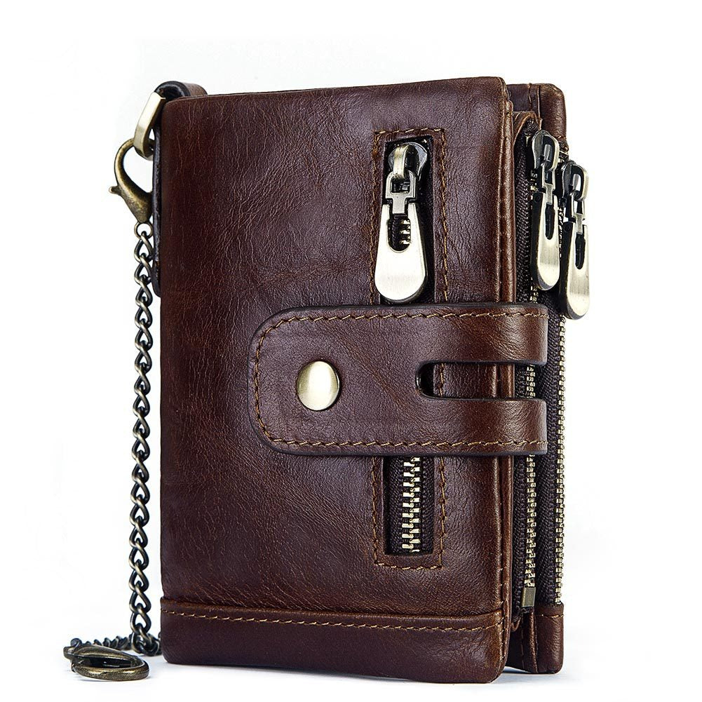 European and American first-layer kraft card bag men's short genuine leather wallet Father's Day gift