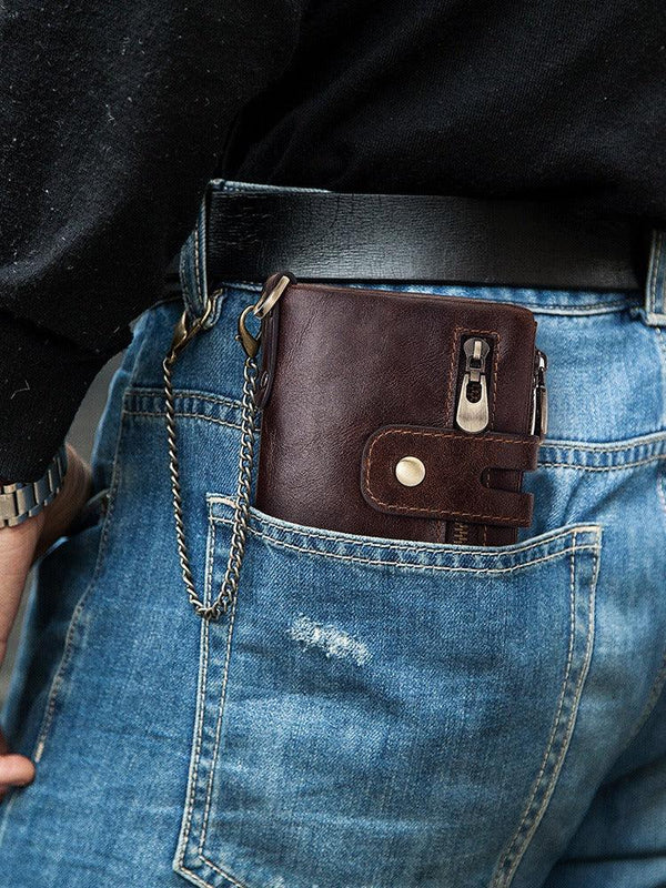European and American first-layer kraft card bag men's short genuine leather wallet Father's Day gift