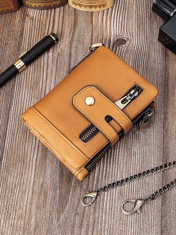 European and American first-layer kraft card bag men's short genuine leather wallet Father's Day gift