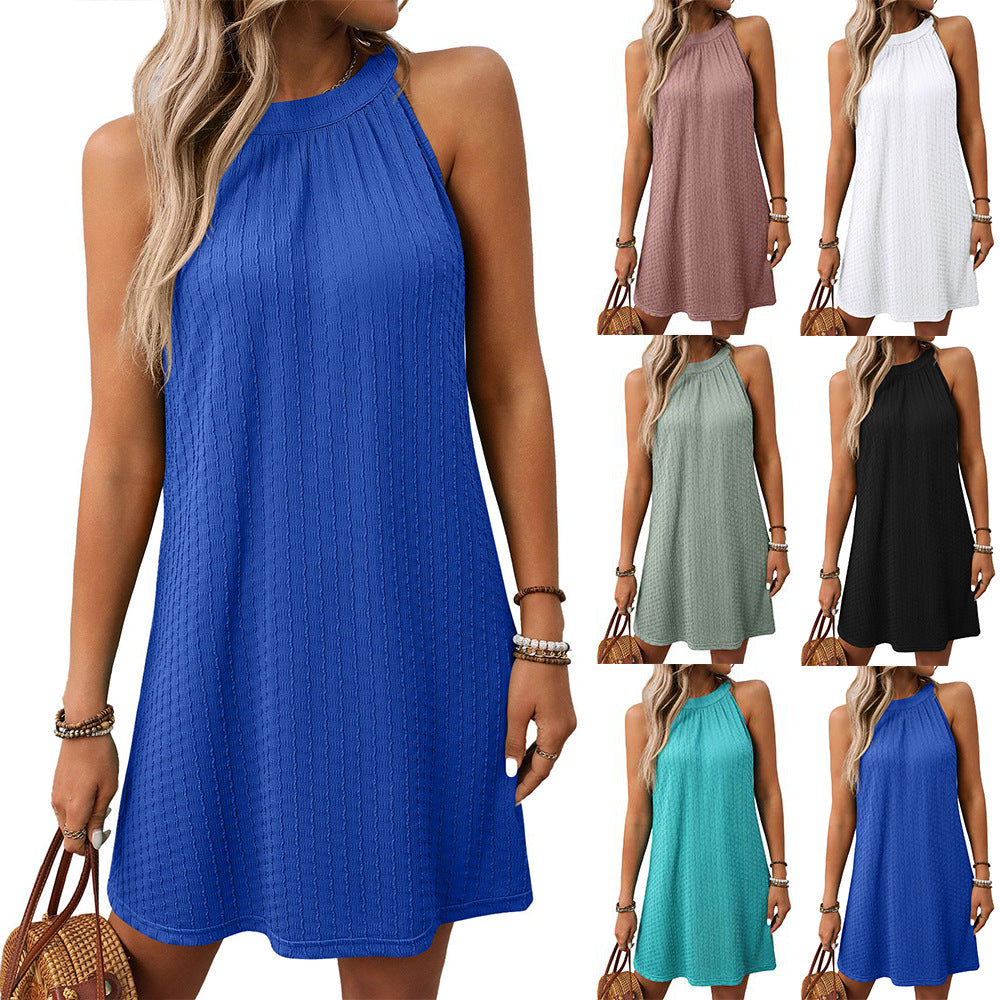 European and American round neck hanging neck loose sleeveless dress for women
