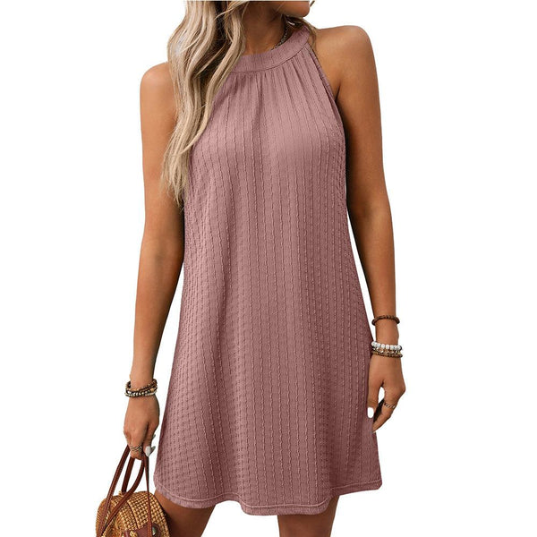 European and American round neck hanging neck loose sleeveless dress for women