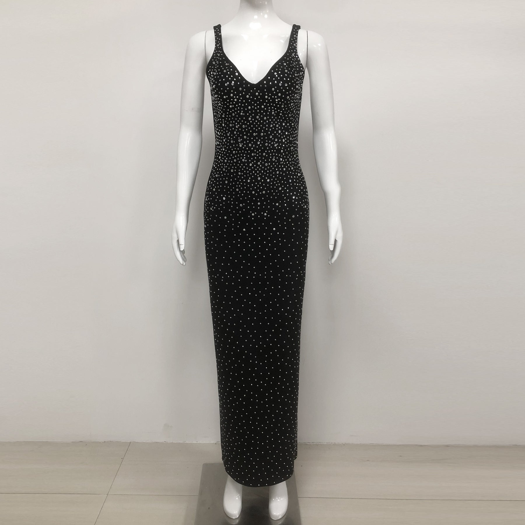 European and American sexy fashion socialite temperament hot diamond suspender backless long dress women's dress