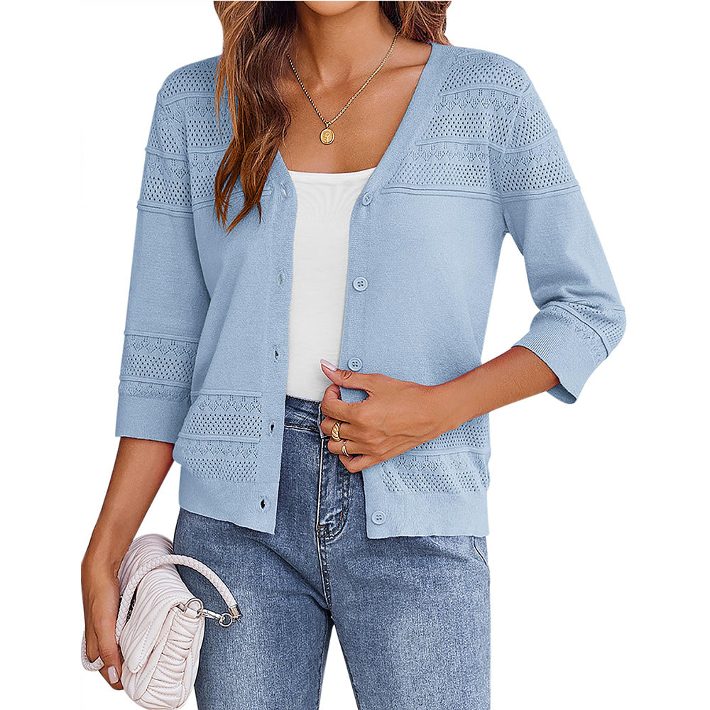 European and American shawl hollow knitted V-neck cardigan