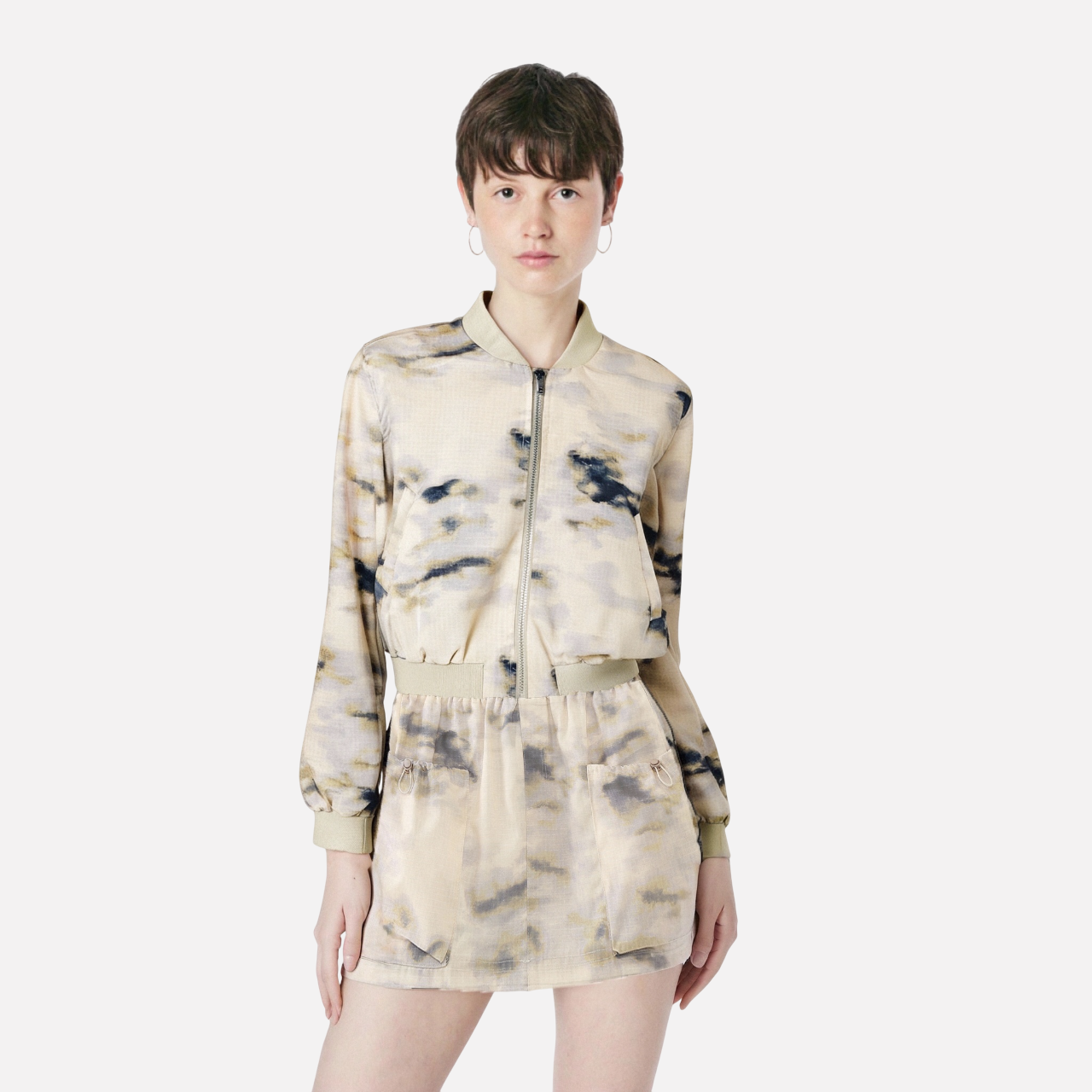 European and American style women's fashion casual tie dye jacket jacket, half skirt set