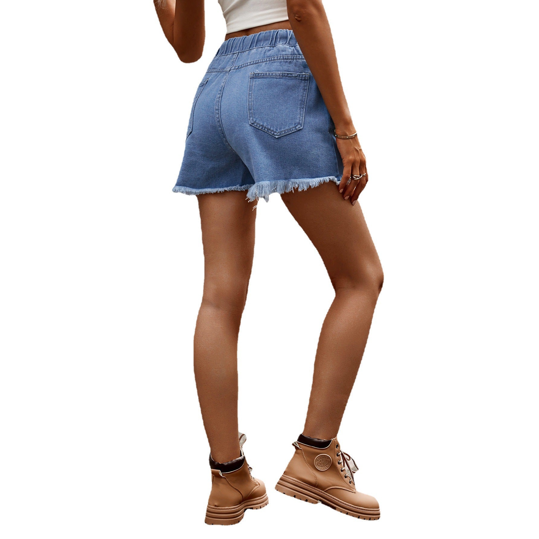 European and American versatile slimming elastic waist denim casual shorts for women