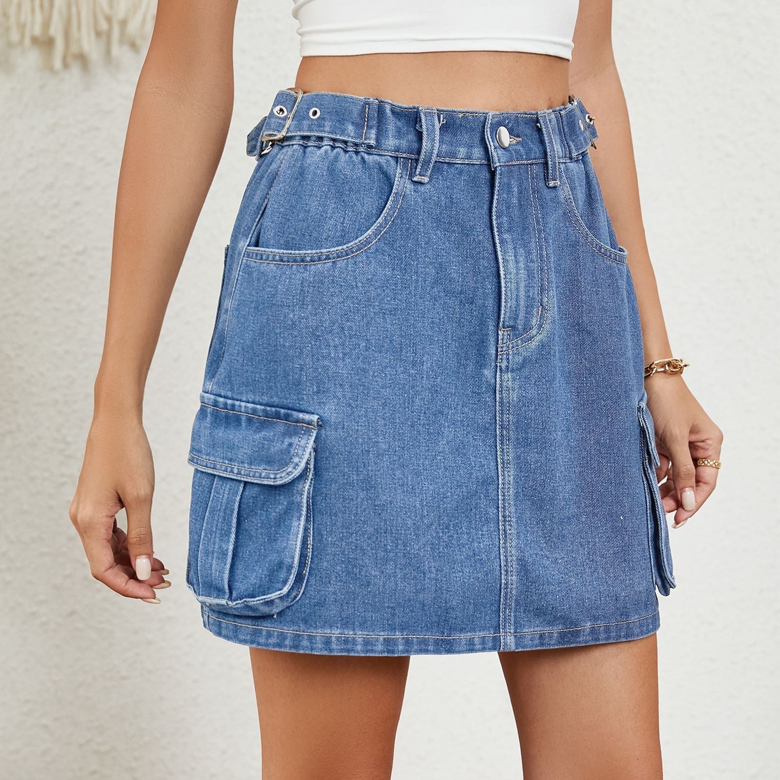 European and American women's adjustable denim short skirt and half skirt