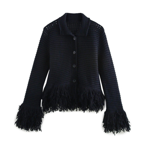 European and American women's fashion versatile tassel knit sweater+skirt set