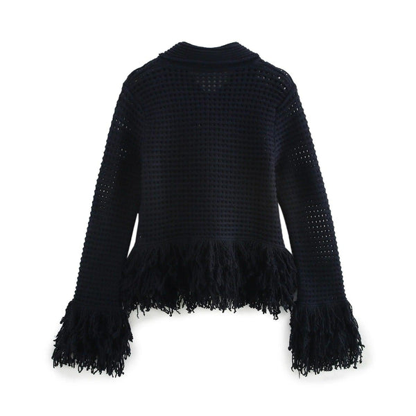 European and American women's fashion versatile tassel knit sweater+skirt set