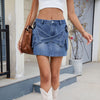 European and American women's personalized pocket splicing workwear denim skirt - Blue / S