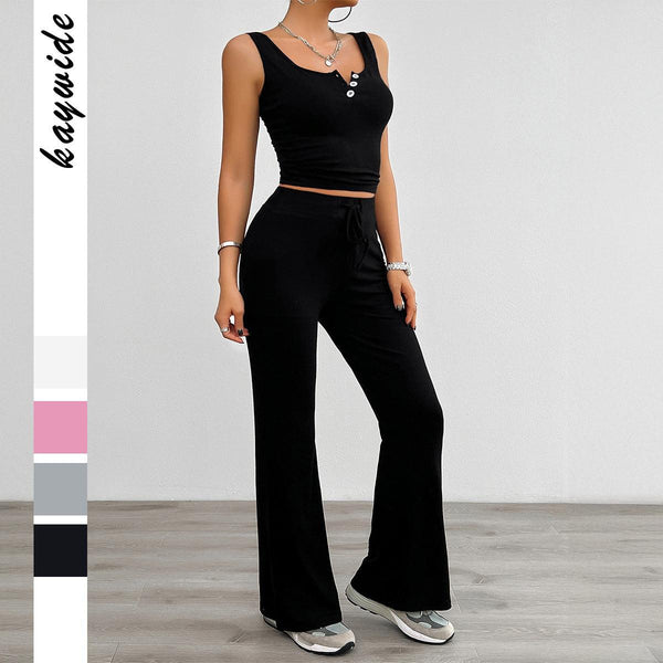 European and American yoga style sleeveless vest slightly flared pants set