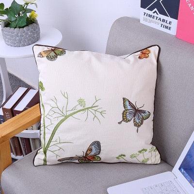 European Floral Cushion Cover Cotton Pillowcases Yellow Botanical Flowers and Green Leaves Floral Garden Pattern Printed Cushion Home Decor Rectangle Pillow Cover