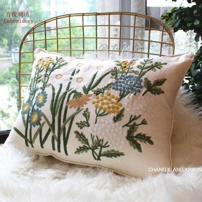 European Floral Cushion Cover Cotton Pillowcases Yellow Botanical Flowers and Green Leaves Floral Garden Pattern Printed Cushion Home Decor Rectangle Pillow Cover