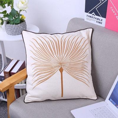 European Floral Cushion Cover Cotton Pillowcases Yellow Botanical Flowers and Green Leaves Floral Garden Pattern Printed Cushion Home Decor Rectangle Pillow Cover