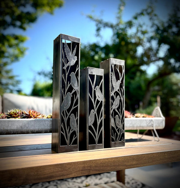 Evening Aviary Luminary Pillar w/ Solar Cap | 12-inch, 14-inch, 16-inch