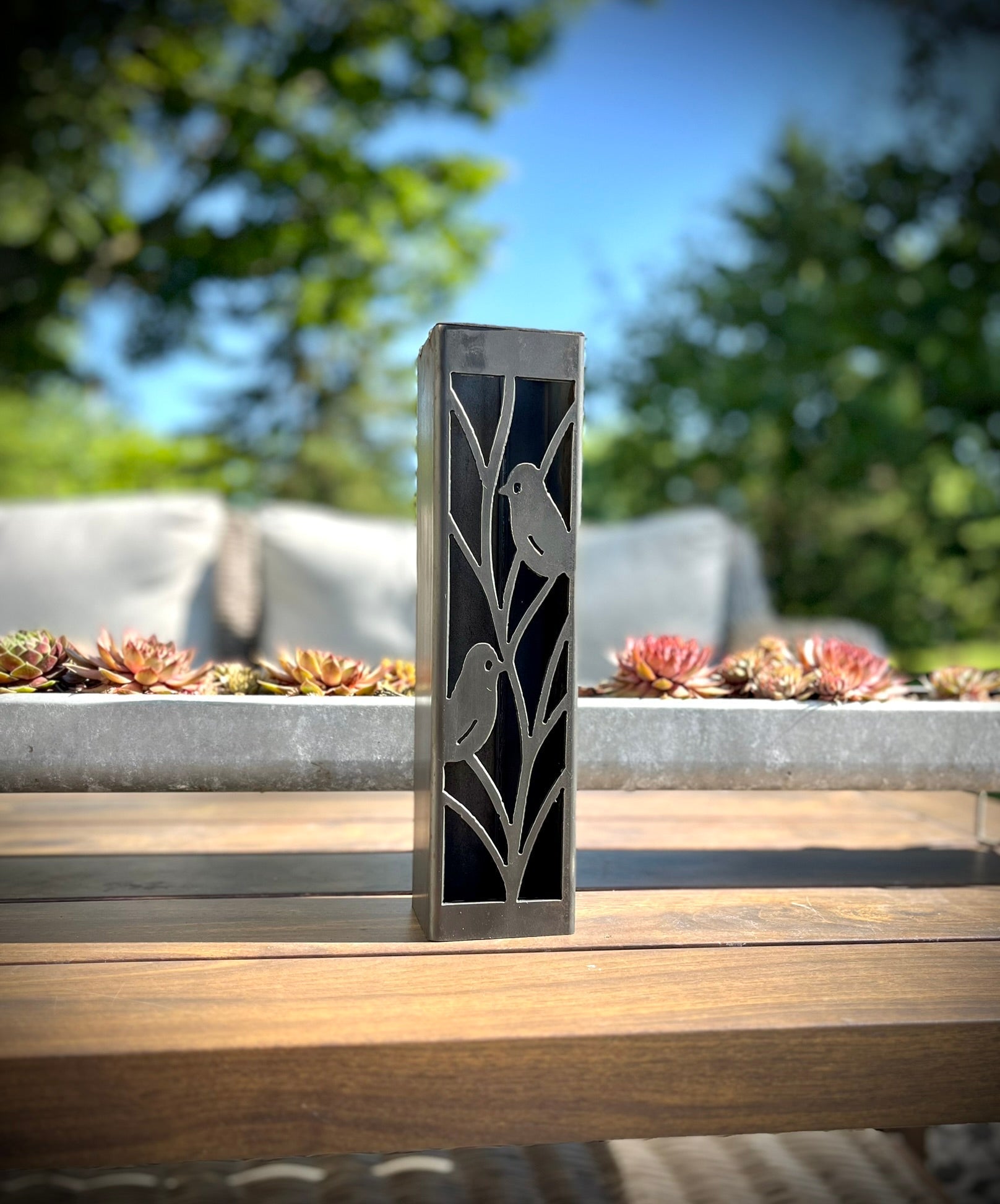 Evening Aviary Luminary Pillar w/ Solar Cap | 12-inch, 14-inch, 16-inch