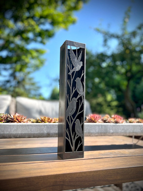 Evening Aviary Luminary Pillar w/ Solar Cap | 12-inch, 14-inch, 16-inch