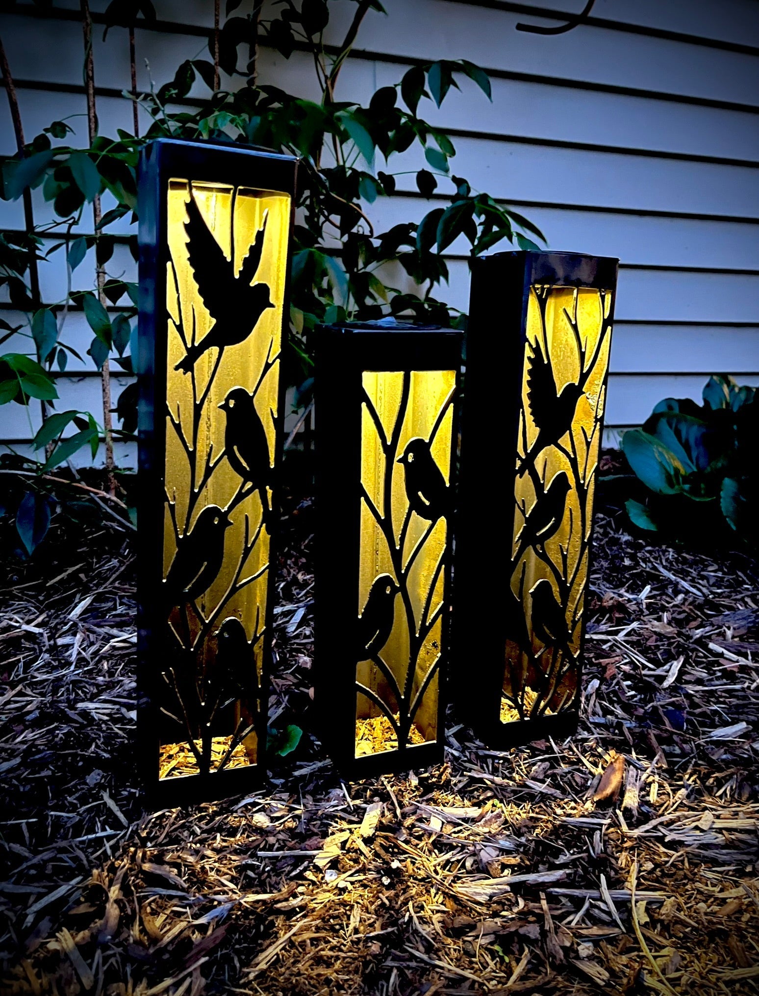 Evening Aviary Luminary Pillar w/ Solar Cap | 12-inch, 14-inch, 16-inch