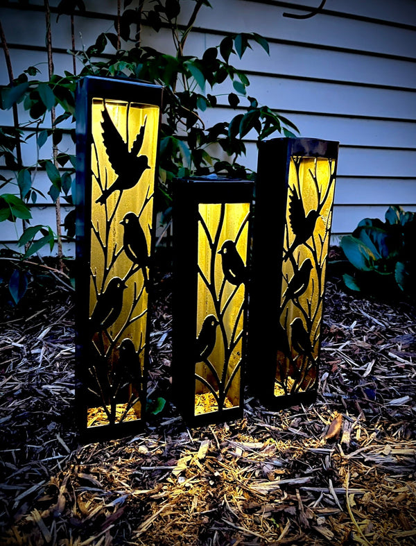 Evening Aviary Luminary Pillar w/ Solar Cap | 12-inch, 14-inch, 16-inch