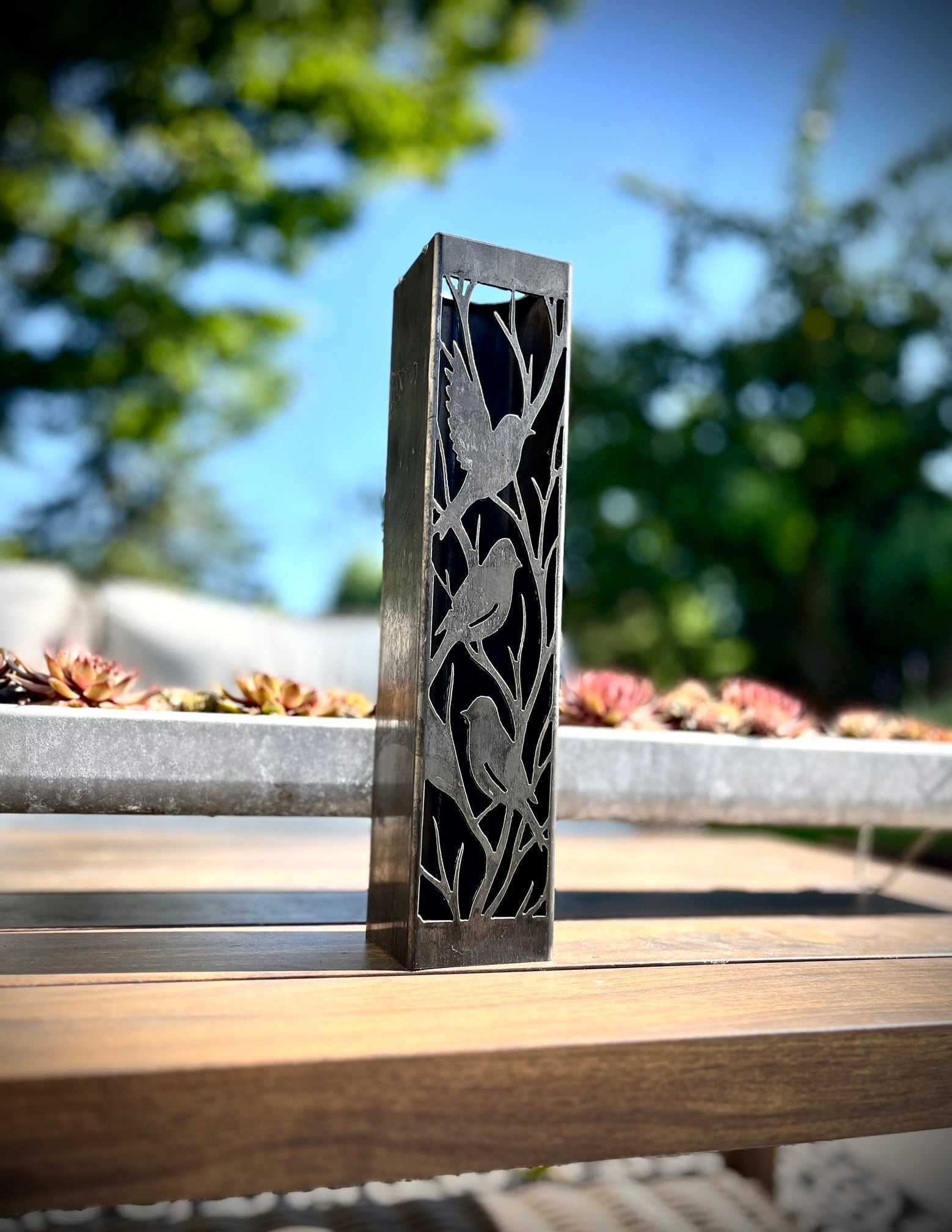 Evening Aviary Luminary Pillar w/ Solar Cap | 12-inch, 14-inch, 16-inch