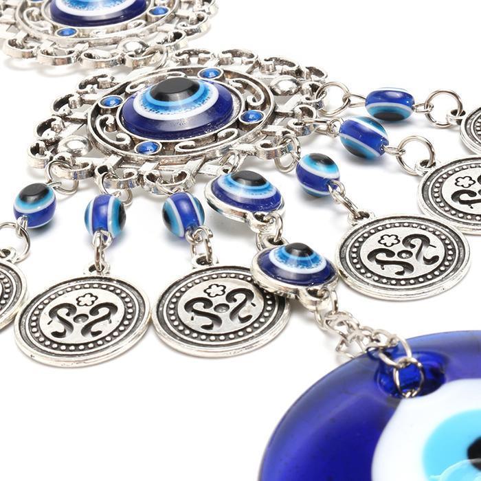 Evil Eye Wind Chimes Home Wall Hanging Decor Blue Evil Eye Wall Hanging Ornament With Round Eye Design Metal Home Decor Protection And Good Luck Charm Gift Blessing Protection Gift Dream Catcher Blue Rhinestone Wind Chimes