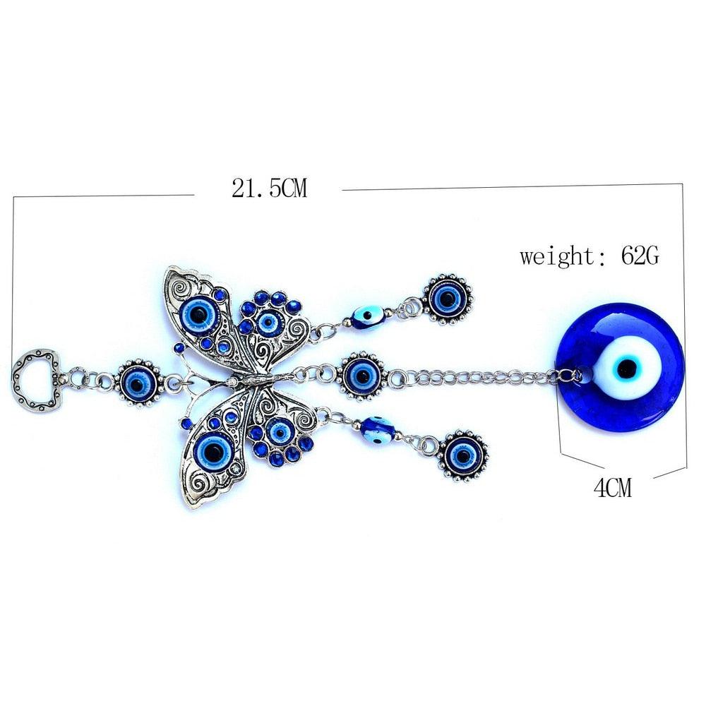 Evil Eye Wind Chimes Home Wall Hanging Decor Blue Evil Eye Wall Hanging Ornament With Round Eye Design Metal Home Decor Protection And Good Luck Charm Gift Blessing Protection Gift Dream Catcher Blue Rhinestone Wind Chimes