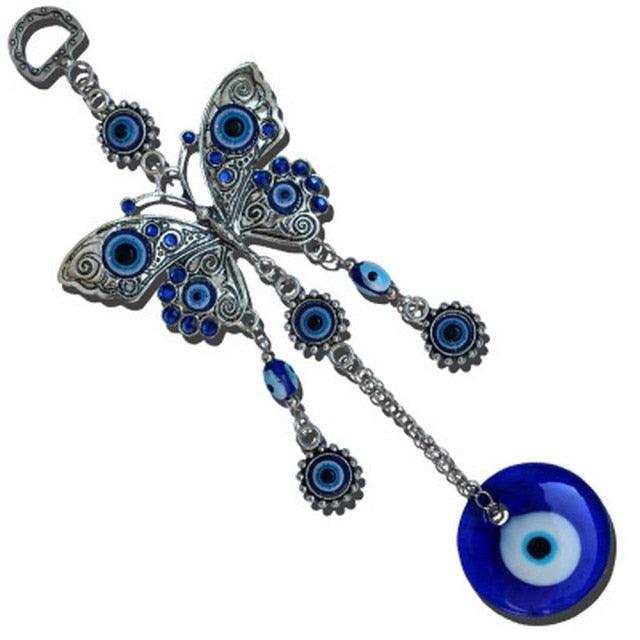 Evil Eye Wind Chimes Home Wall Hanging Decor Blue Evil Eye Wall Hanging Ornament With Round Eye Design Metal Home Decor Protection And Good Luck Charm Gift Blessing Protection Gift Dream Catcher Blue Rhinestone Wind Chimes