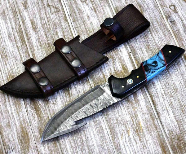 Evoke Damascus Knife with Horn & Turquoise Handle - Gifts for You 'n Me