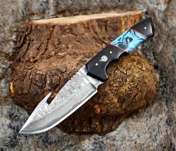 Evoke Damascus Knife with Horn & Turquoise Handle - Gifts for You 'n Me