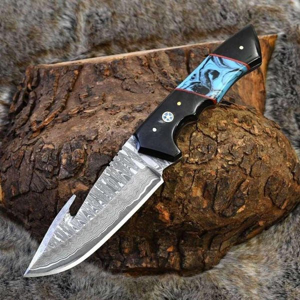 Evoke Damascus Knife with Horn & Turquoise Handle - Gifts for You 'n Me