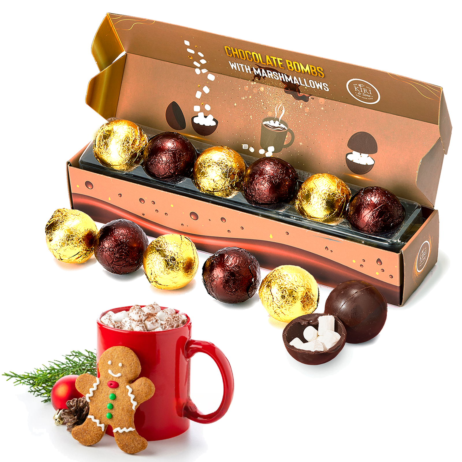 Hot Chocolate Bombs - Set of 6 - Delicious Cocoa Bombs Filled with Marshmallows - 2 Flavors Caramel & Fudge Brownie Candy - Classic Milk Chocolates Cocoa Bomb Gift Set - Delicious Gifts