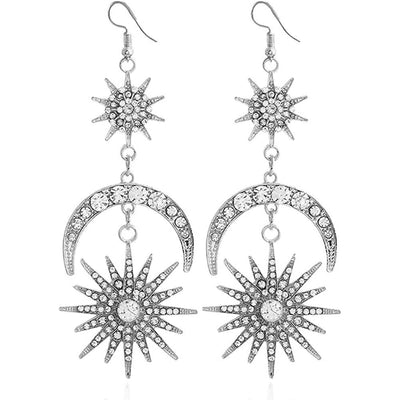 Exaggerated Luxury Sun Moon Stars Drop Earrings