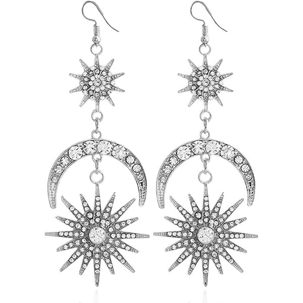 Exaggerated Luxury Sun Moon Stars Drop Earrings