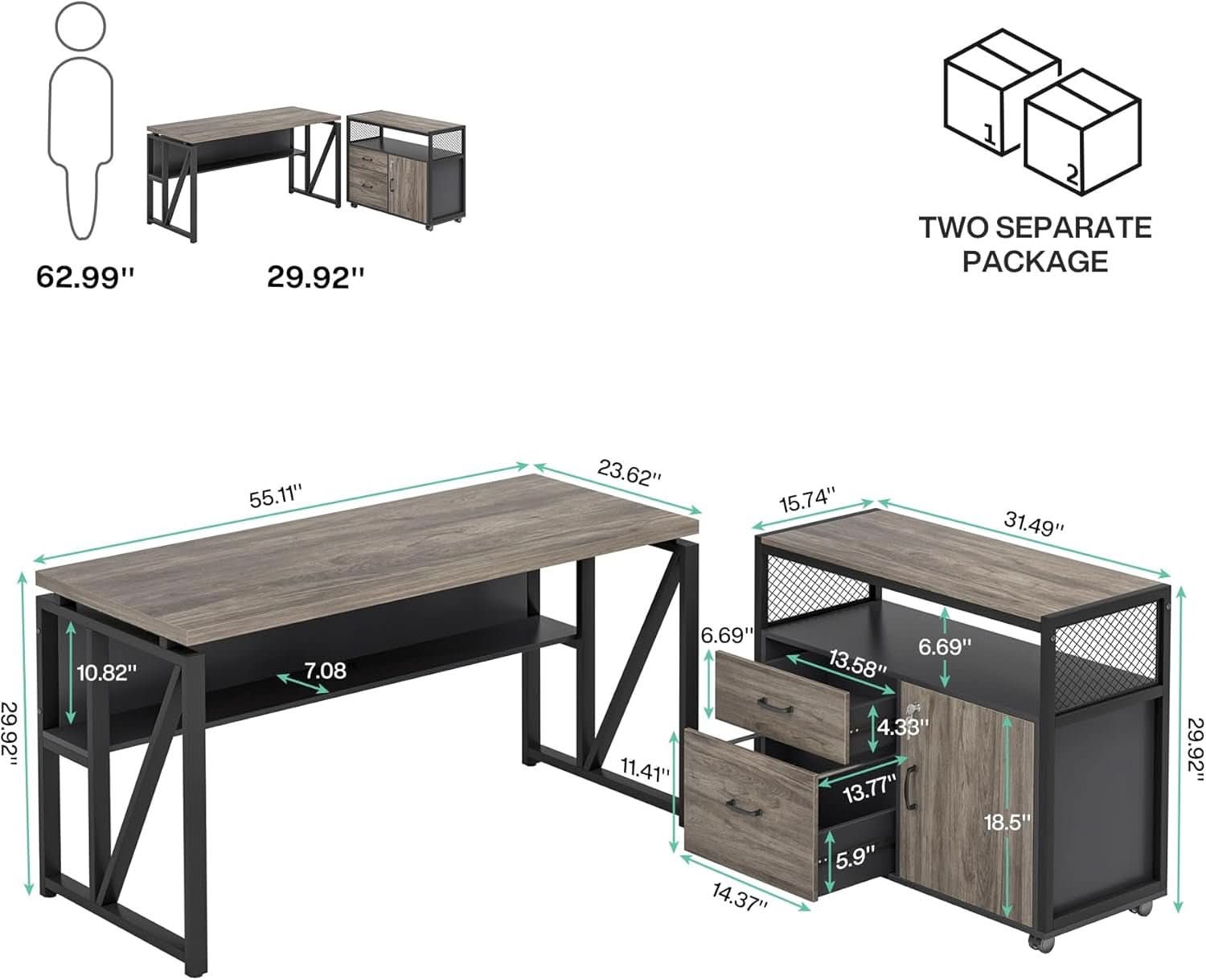 Executive Office Computer Desk and Mobile File Cabinet
