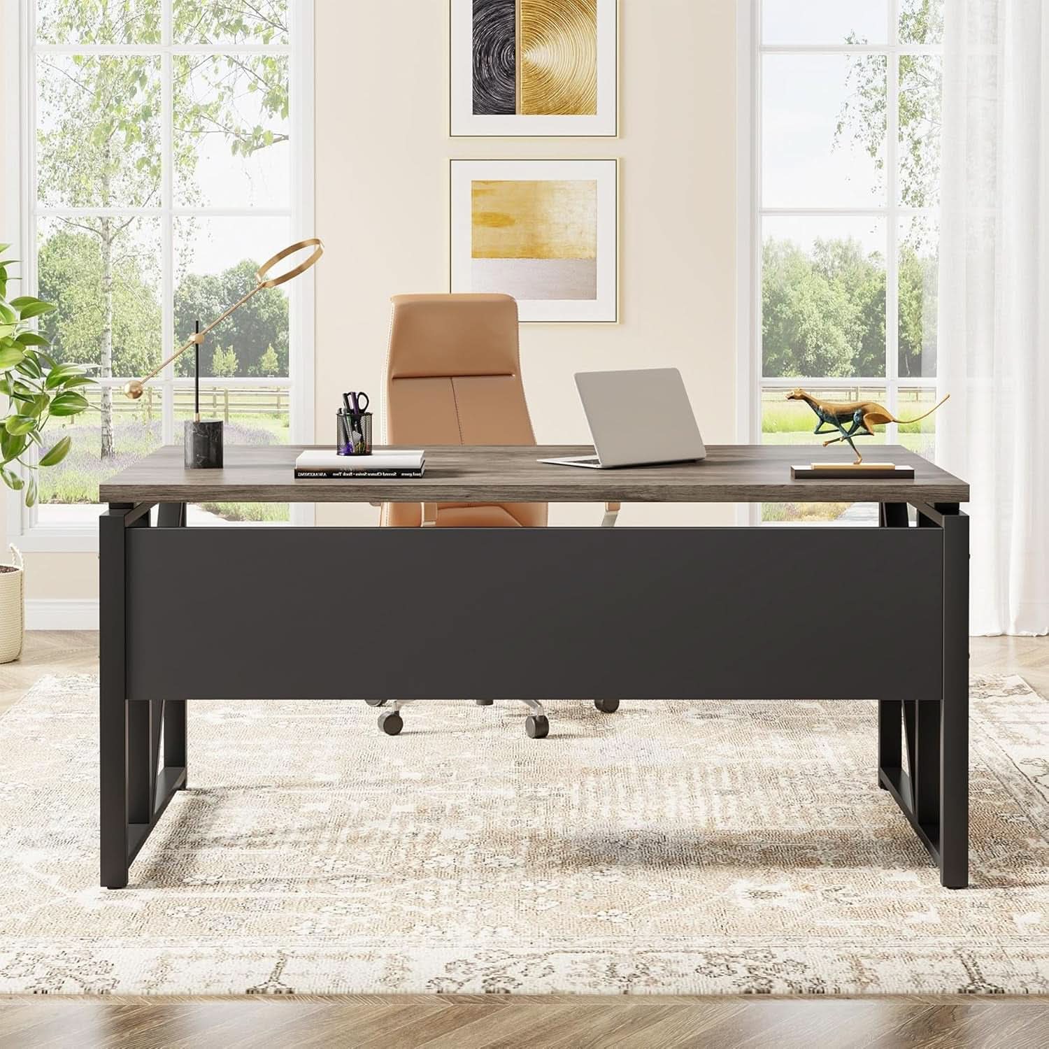 Executive Office Computer Desk and Mobile File Cabinet
