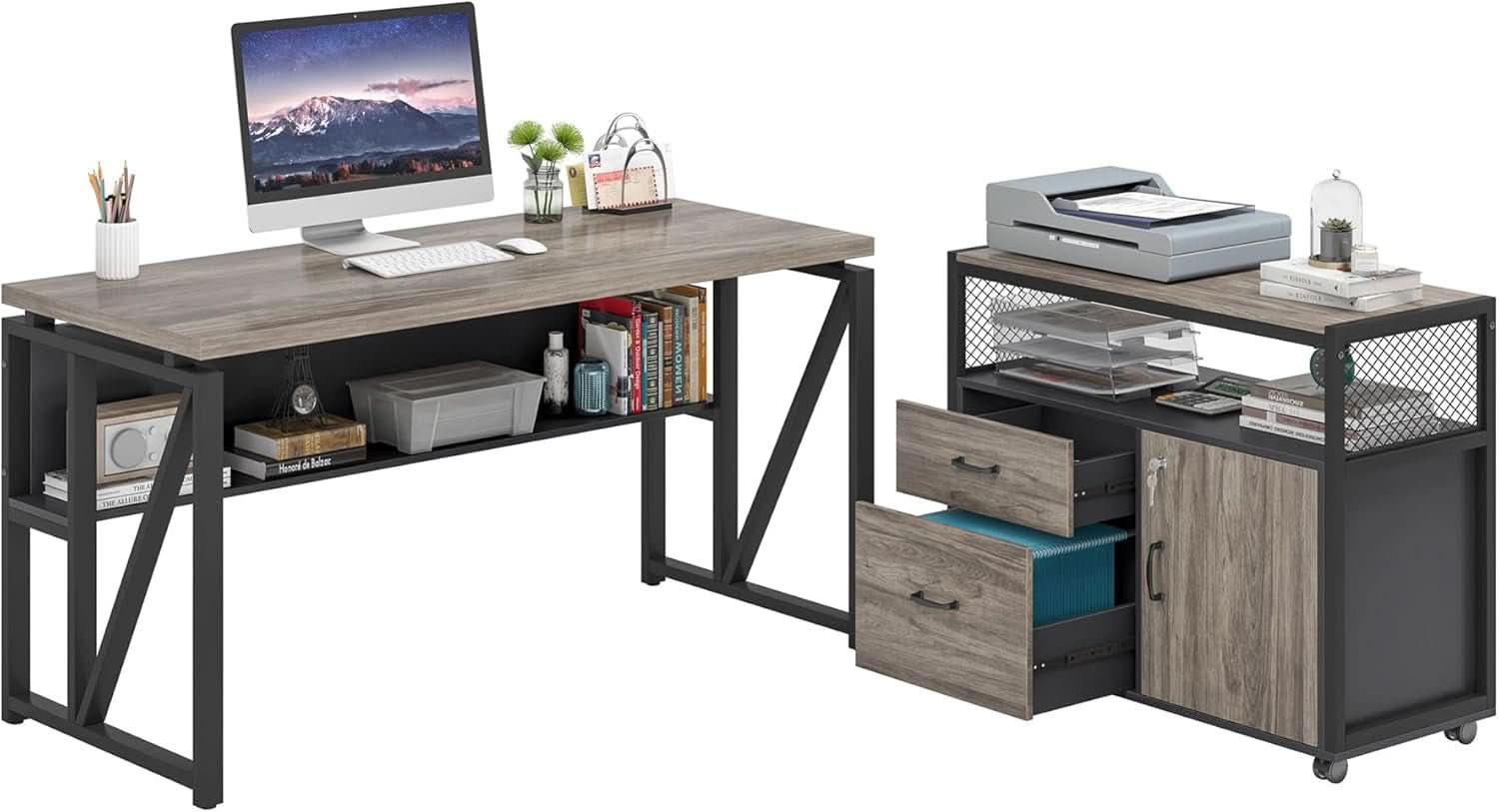 Executive Office Computer Desk and Mobile File Cabinet