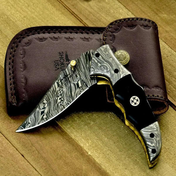 Exodus Gentleman's Folding Knife with Black Handle and Knife Sharpener - Gifts for You 'n Me