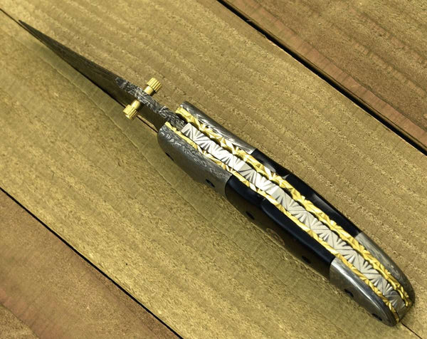 Exodus Gentleman's Folding Knife with Black Handle and Knife Sharpener