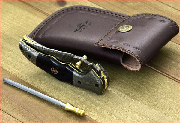 Exodus Gentleman's Folding Knife with Black Handle and Knife Sharpener - Gifts for You 'n Me