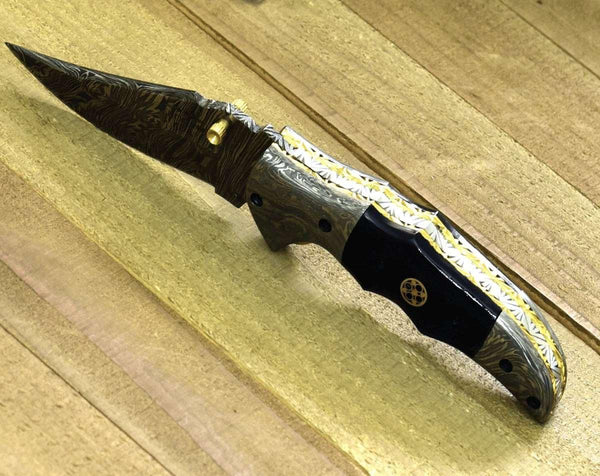 Exodus Gentleman's Folding Knife with Black Handle and Knife Sharpener - Gifts for You 'n Me